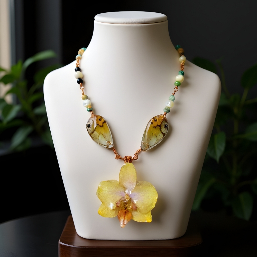 #334 HAND CRAFTED Necklace handcrafted handmade Orchid Resin Real Butterfly Wing